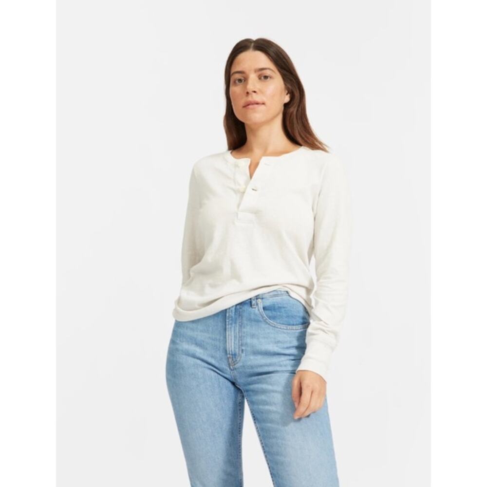 EVERLANE Women's Cream Long Sleeve Cotton Henley Large